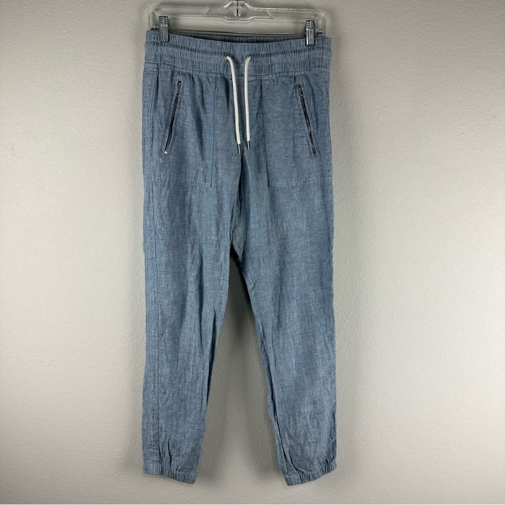 Athleta Blue Cabo 100% Linen Athleisure Casual Jogger Pants Size 2